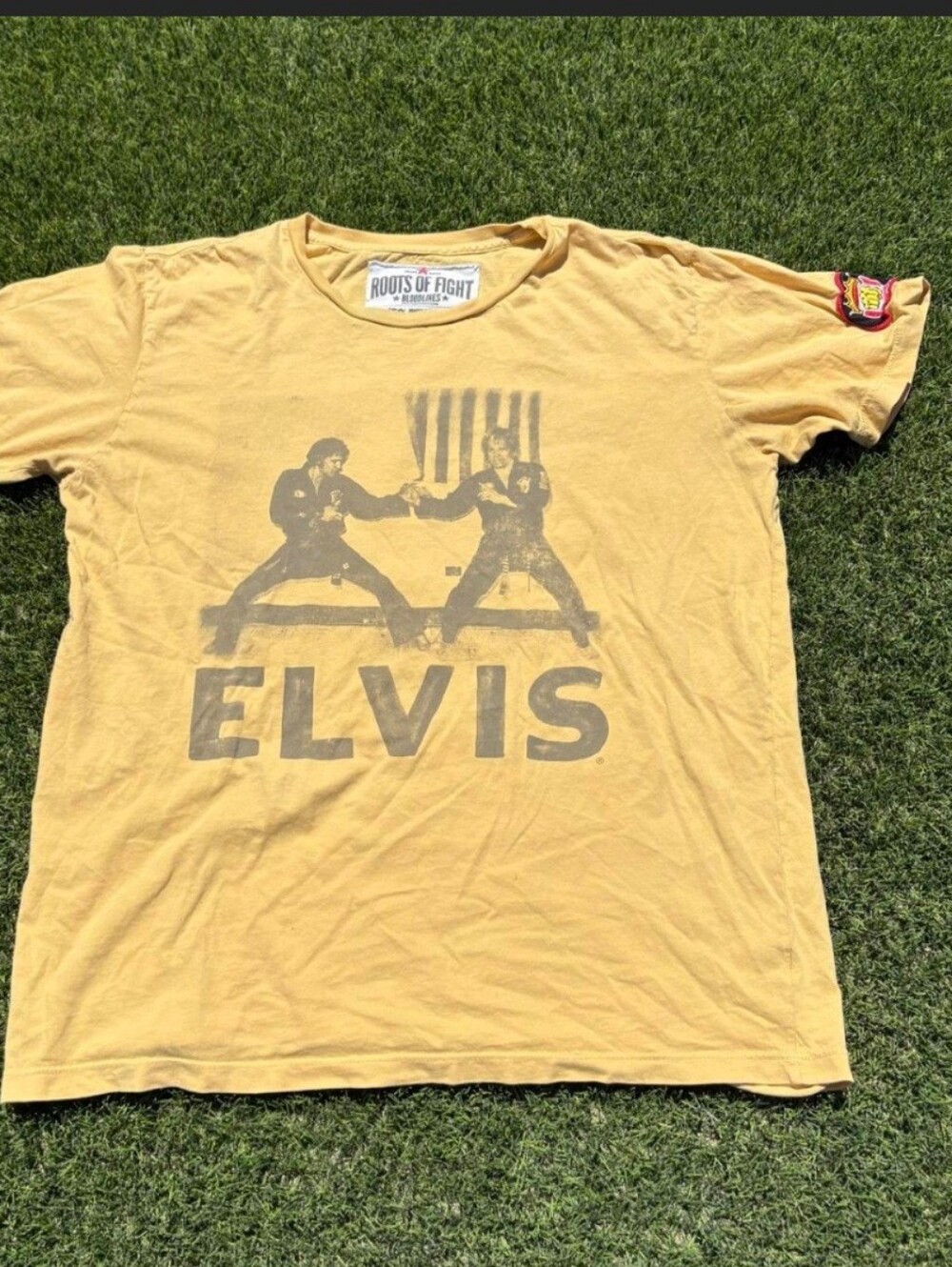Rare ROOTS OF FIGHT ELVIS XL WITH PATCH And Double Sided Print. (Deadstock)
